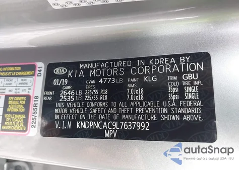 2020 Kia Sportage Ex z USA, uszkodzony, nr VIN KNDPNCAC9L7637992